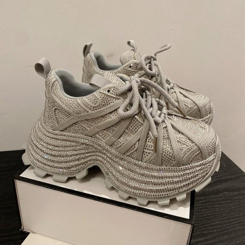 Women's European Goods Starry Rhinestone Strap Dad Sneakers