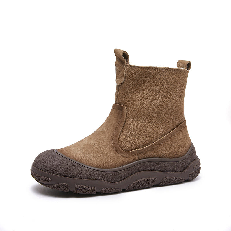 Women's Wool Round Head Thick Bottom High Side Zip Snow Boots