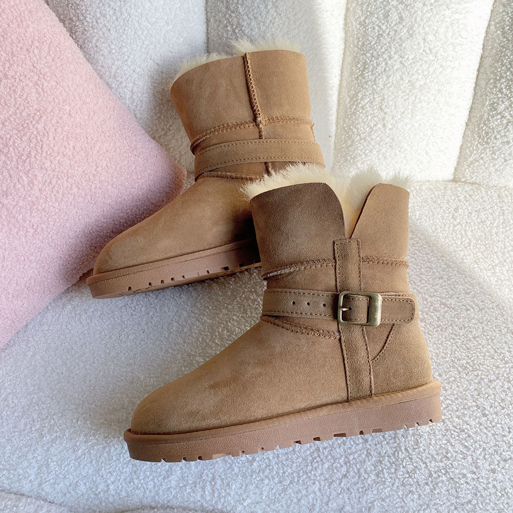 Women's Sheepskin Fur Long Thick Bottom Increased Winter Snow Boots