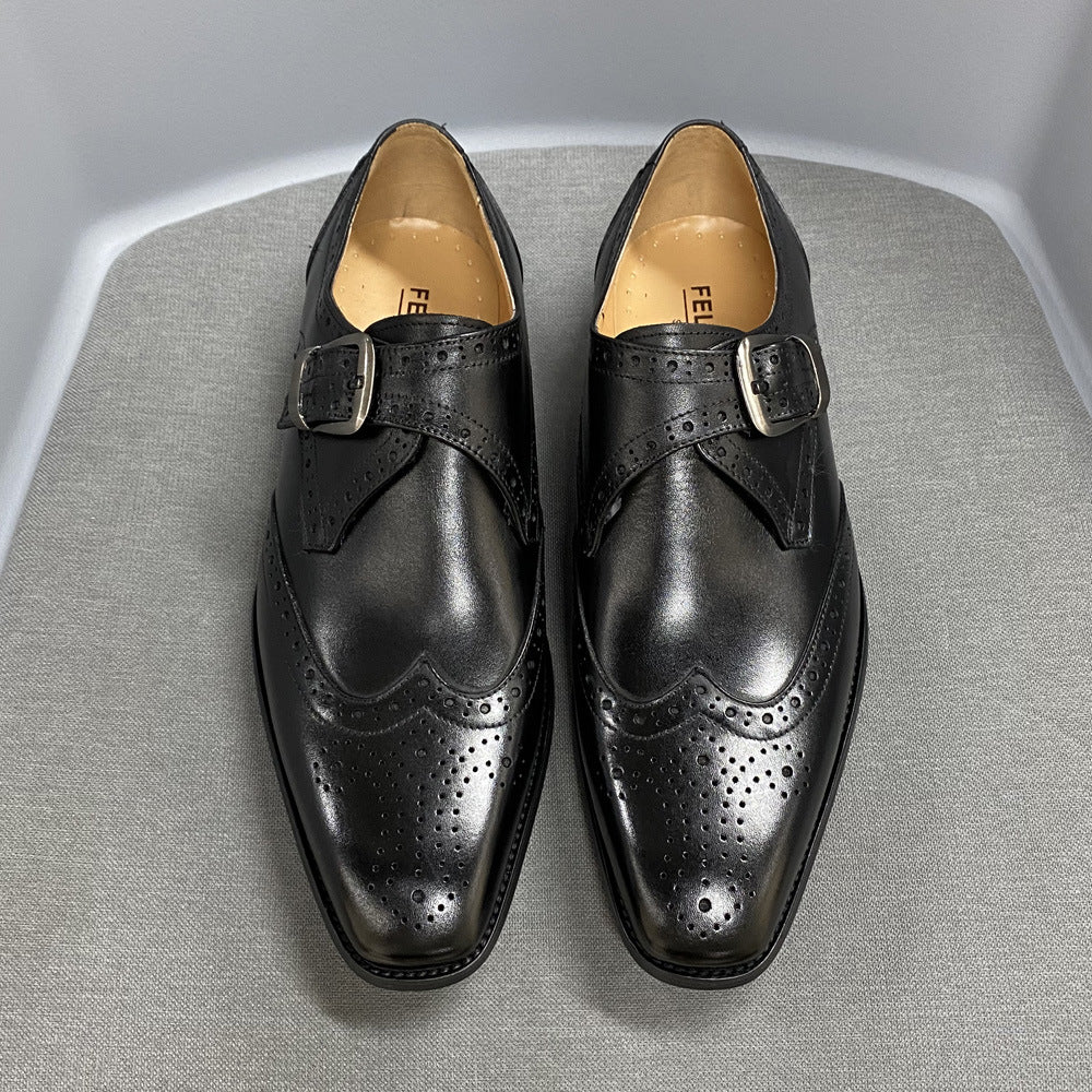 Men's Summer Business Brogue Cowhide Slip-on Formal Leather Shoes