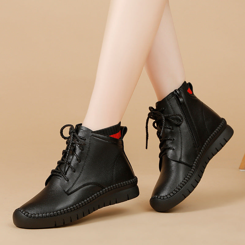 Women's Comfortable Martin Ankle Leisure Versatile Mom Pregnant Women's Leather Boots