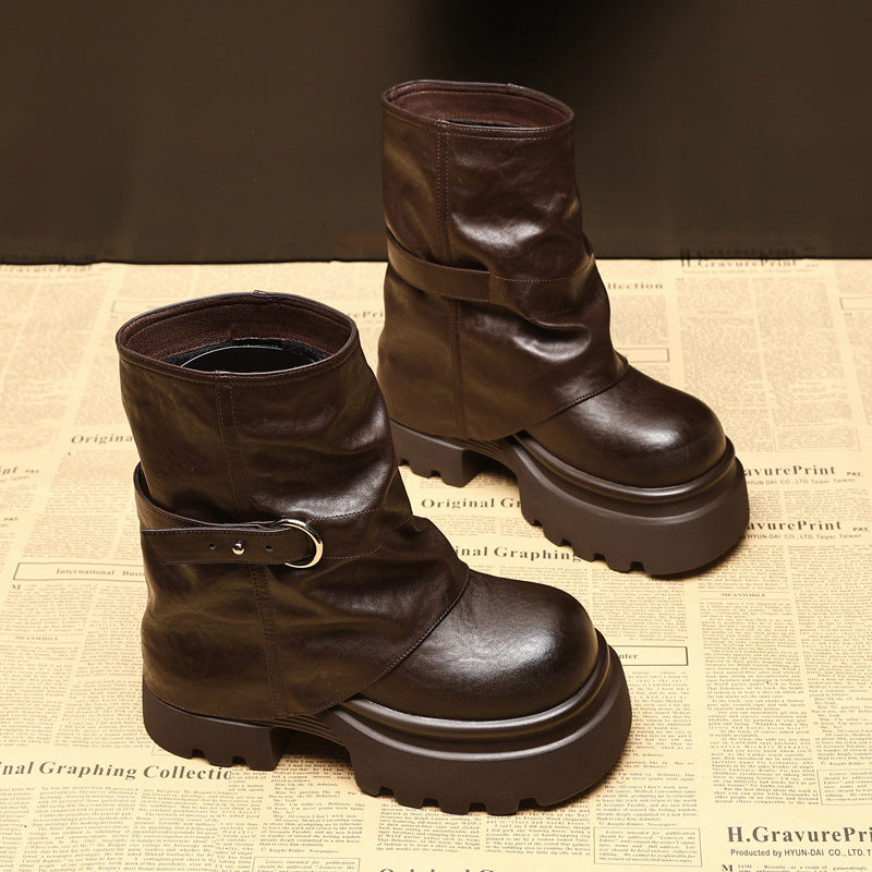 Women's Increasing Insole Fashion Martin Long Johns Tube British Women's Leather Boots