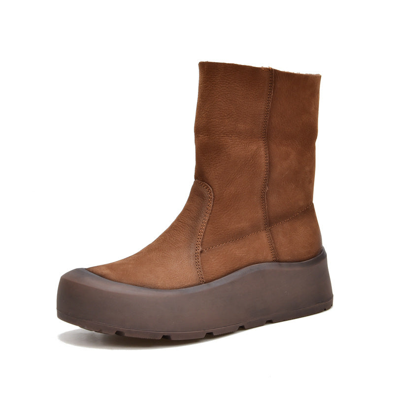 Women's Cattlehide Surface For Retro Leisure Pump Two-way Boots