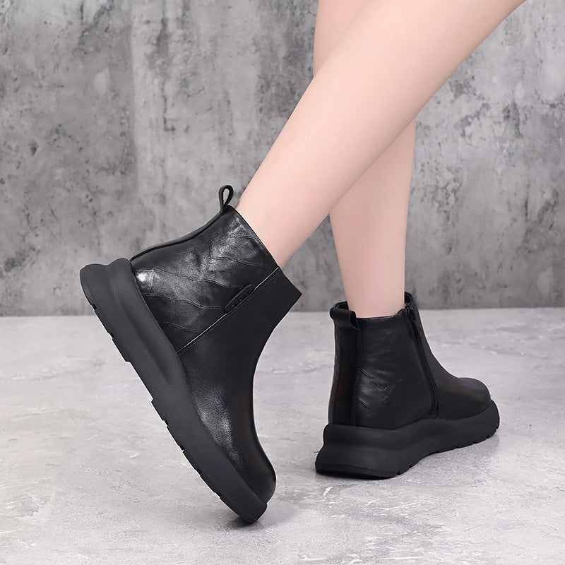 Bottom Fleece-lined Warm First Layer Cowhide Snow Boots