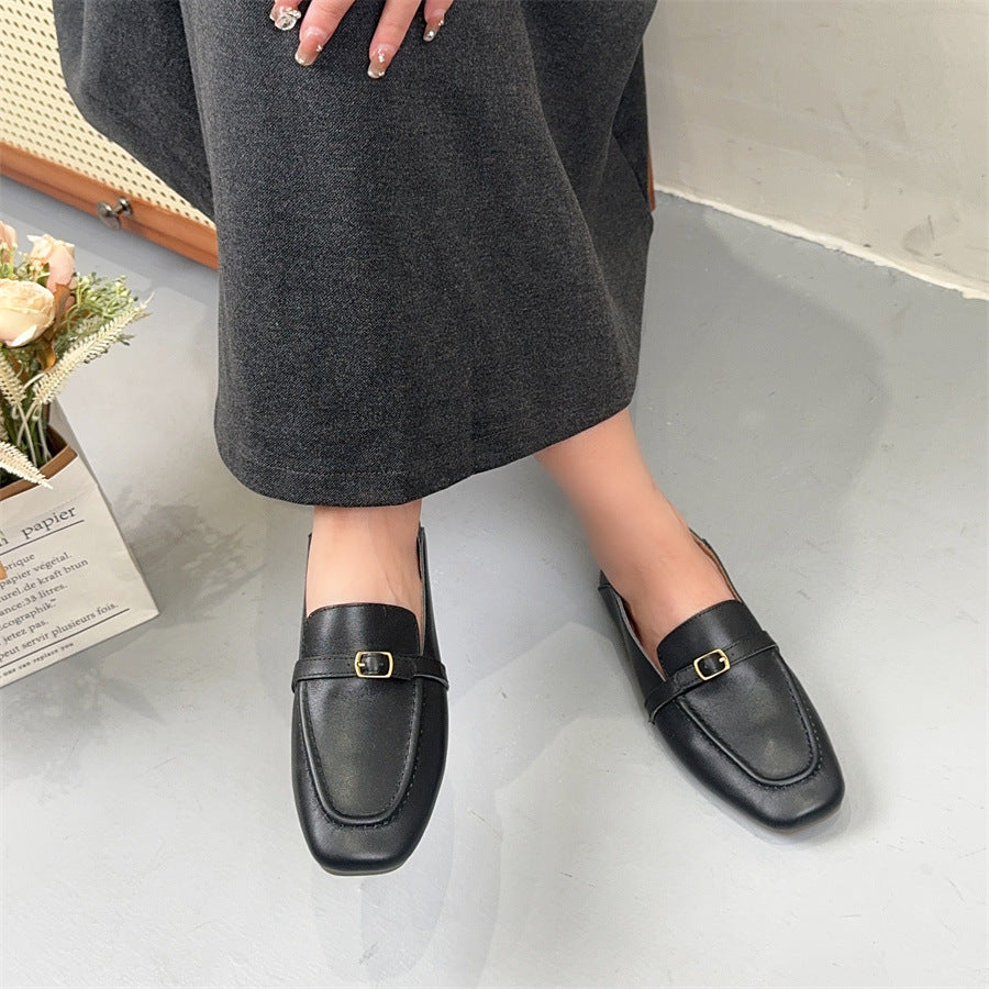 Women's Spring Shopping Mall British First Layer Cowhide Soft Bottom Loafers