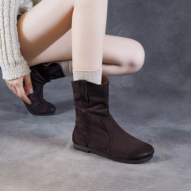 Women's Retro Lazy Style Folds Pile Short Boots