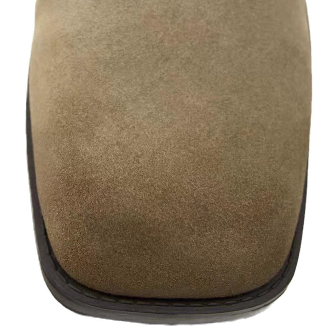 Women's Spring Suede Motorcycle Popular Square Toe Boots