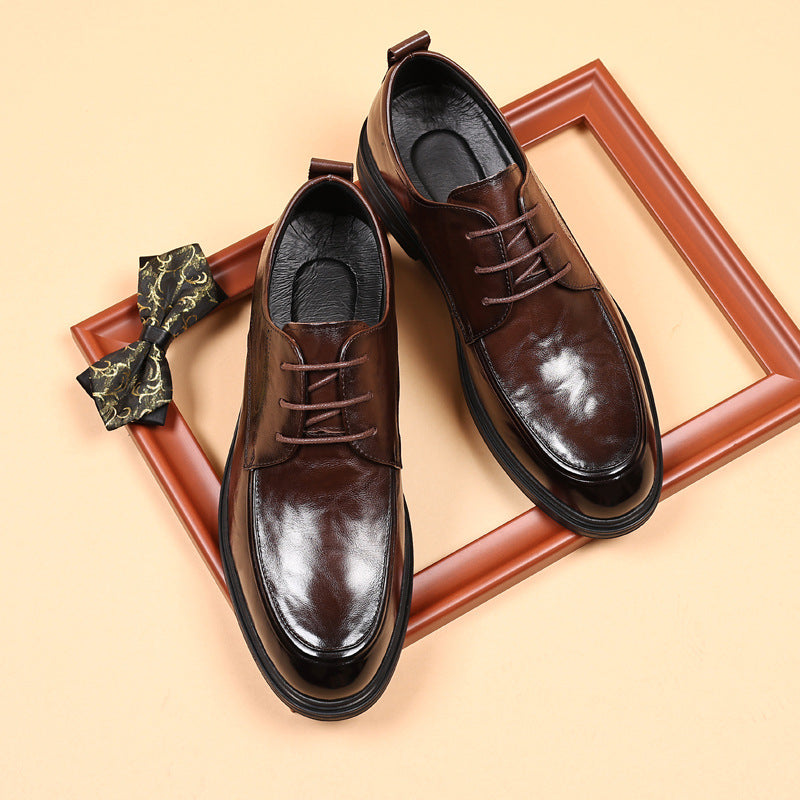 Men's Layer Cowhide Business Trendy Lace Up Leather Shoes