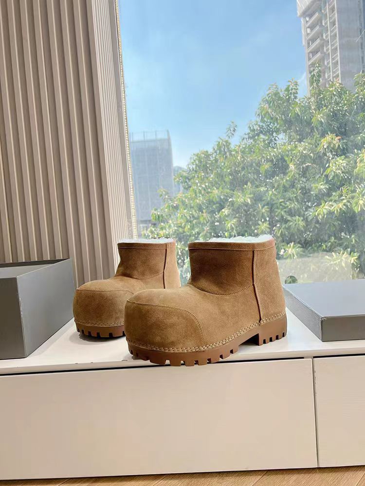 Solid Color Genuine Fur Big Toe Snow Boots