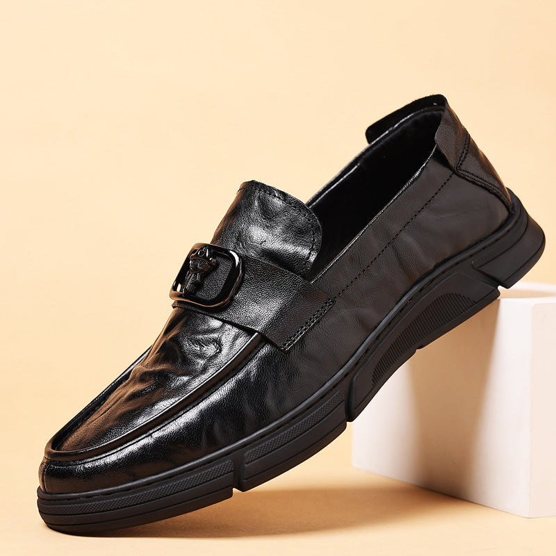 Men's Spring Sheepskin Genuine Dad Retro Beanie Leather Shoes