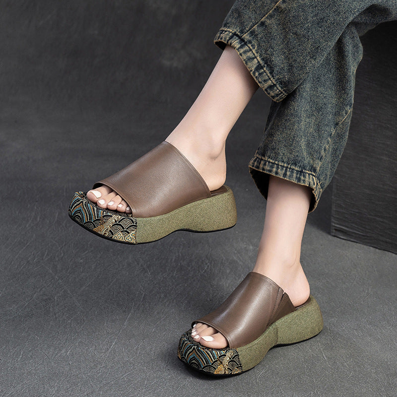 Women's Thick-soled Peep Toe Retro Outerwear National Slippers