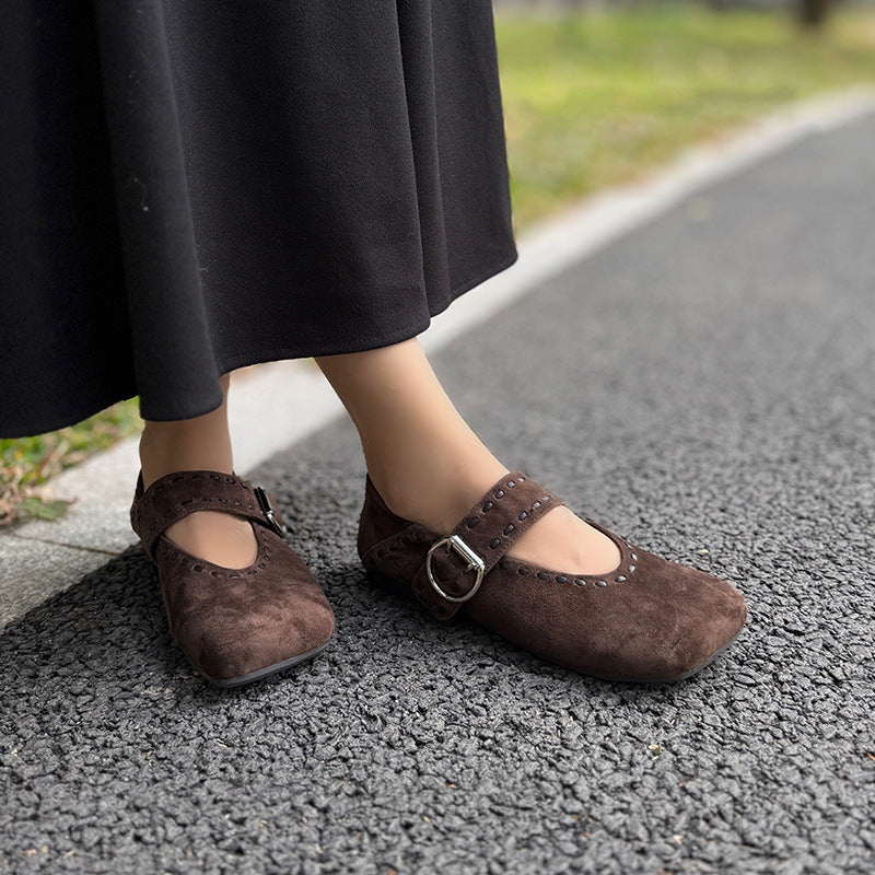 Jane Vintage Square Toe Flat Bottom Grandma Women's Fashion Shoes