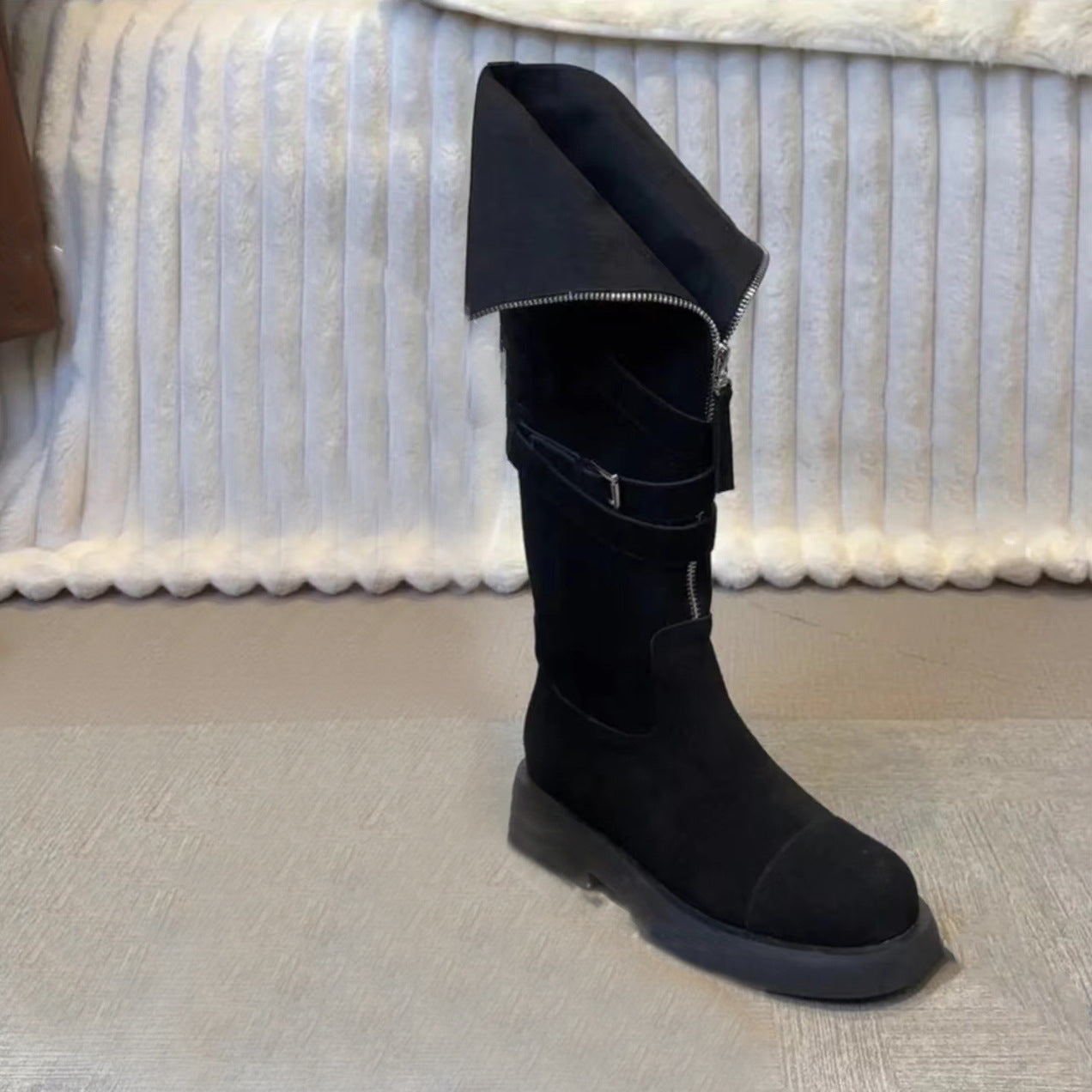 Women's Strap Zipper Belt Buckle Fashion High Boots