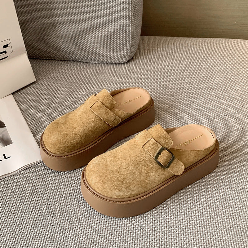 Women's Cap Half Slip-on Outer Wear Pumps Fat Women's Casual Shoes