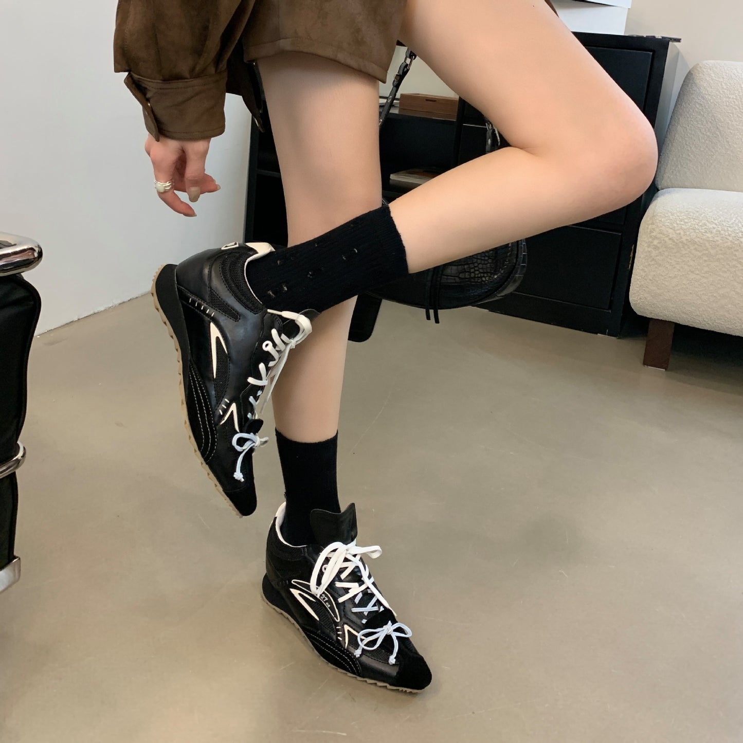 Women's Insole Asymmetric Tongue Boxing Thick-soled Sports Show Women's Casual Shoes