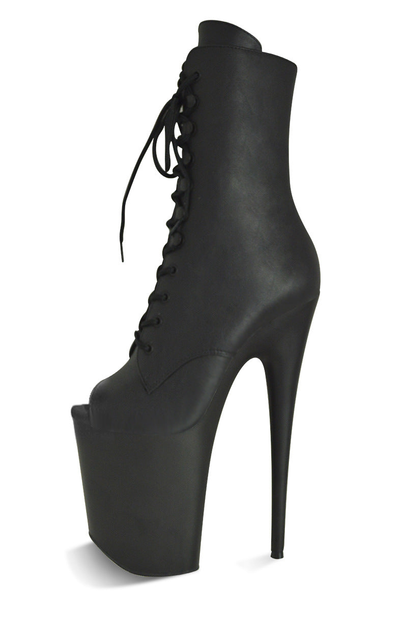 Glossy Fish Mouth Sexy Nightclub Pole Dance Model Women's Leather Boots