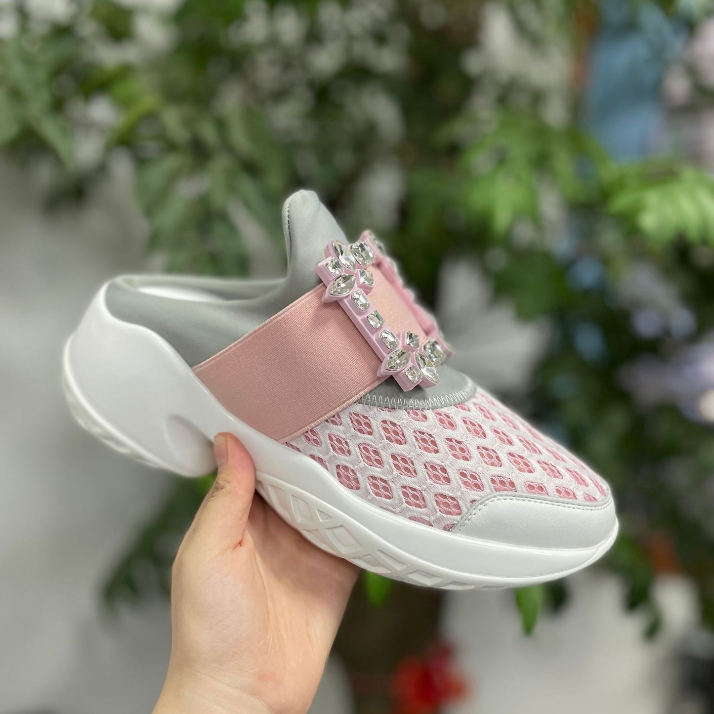 Women's Summer Rhinestone Square Buckle Half With Casual Shoes