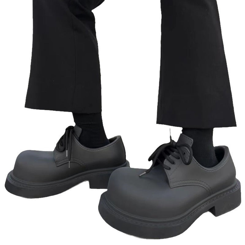 Women's & Men's Chunky British Niche Height Increasing Round Leather Shoes
