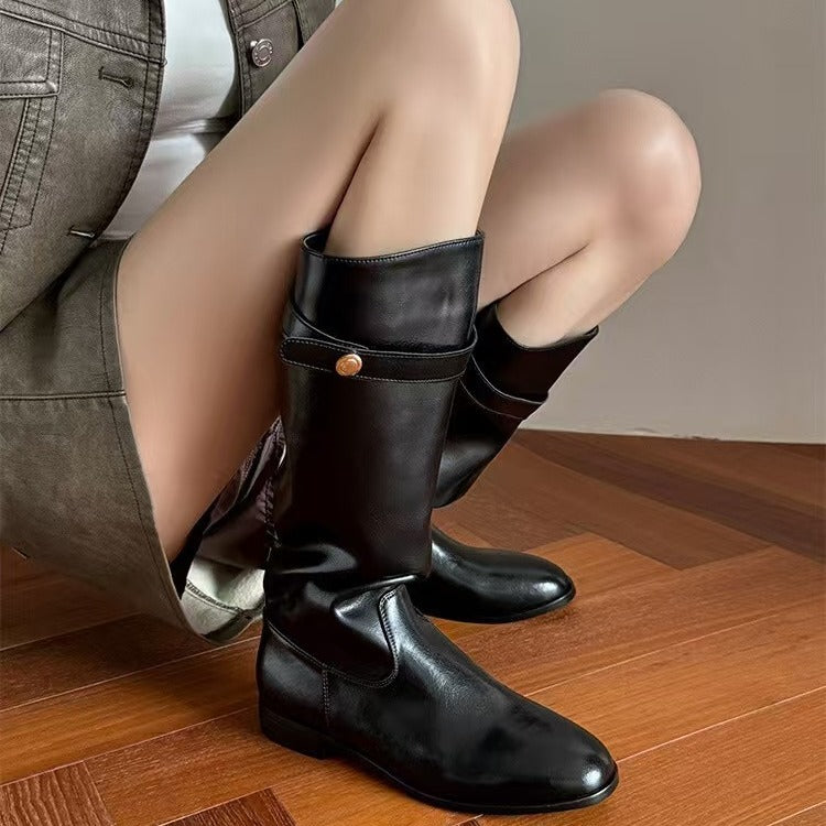 Paris Gold Coin Chunky Platform Long Tube Casual Shoes