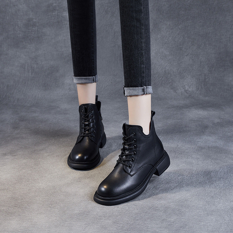 Women's Layer Cowhide V Cut Short Tube Boots