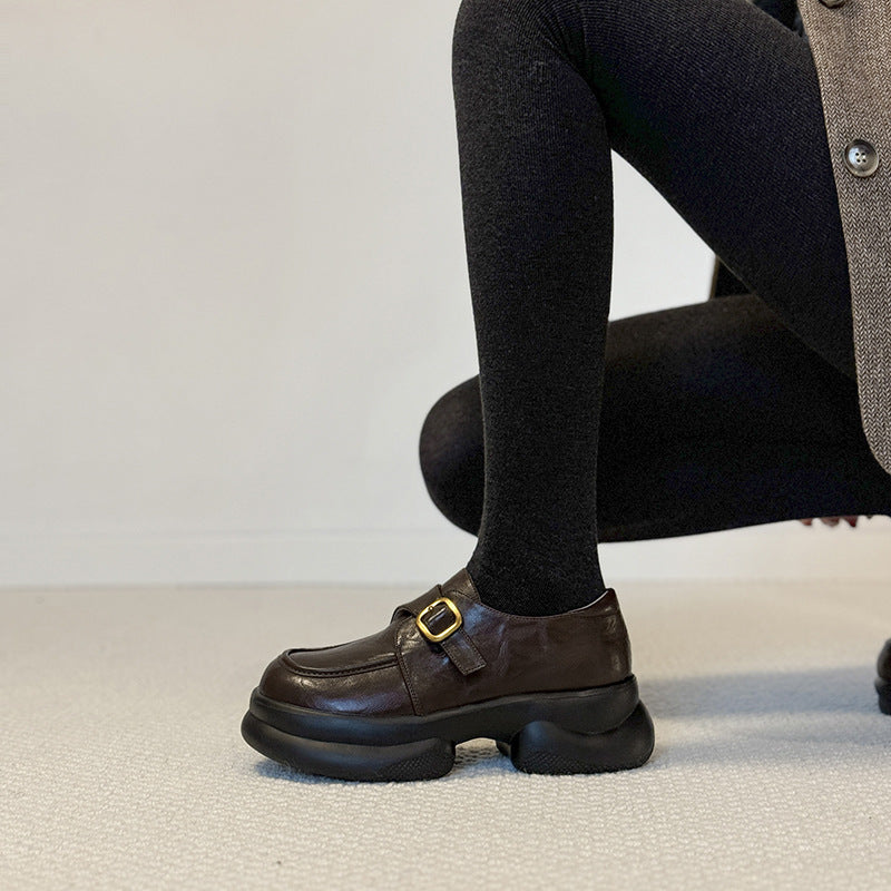 Early Spring Retro Fashion Slip-on Small Round Head Thick Bottom Loafers
