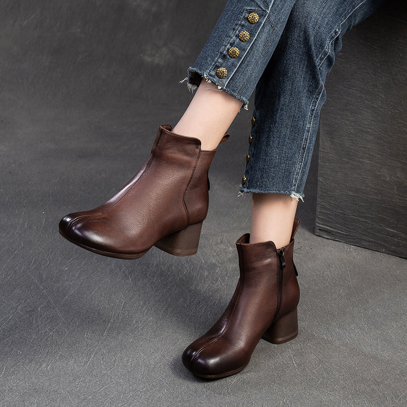 Women's First Layer Cowhide Retro Short Simple Boots