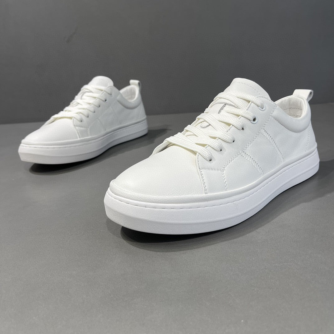 Men's Top Layer Cattlehide Fashion White Summer Genuine Sneakers