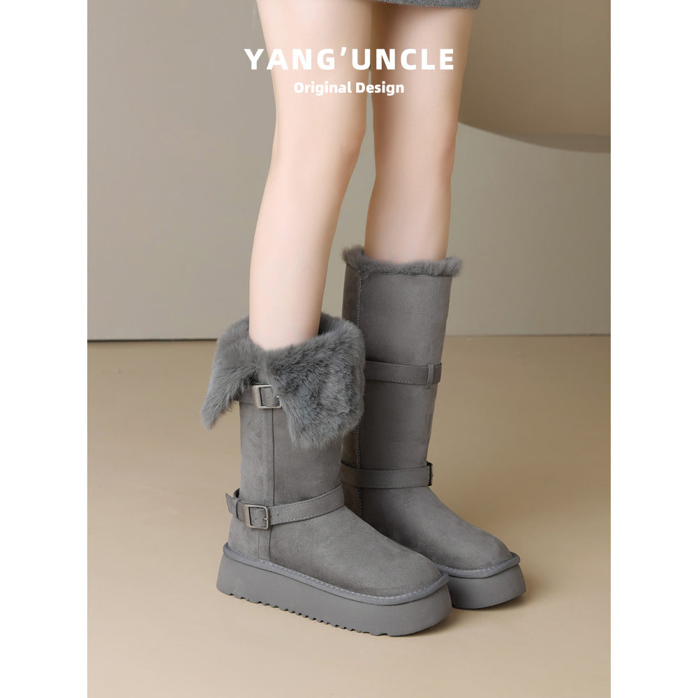 Women's Winter Thick Bottom Fleece-lined Long Tube Snow Boots