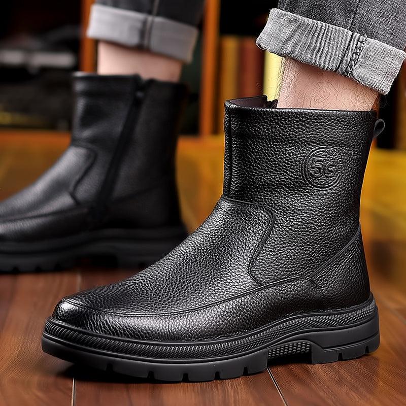 Men's Winter Wool Cowhide Fleece-lined Warm Genuine Boots