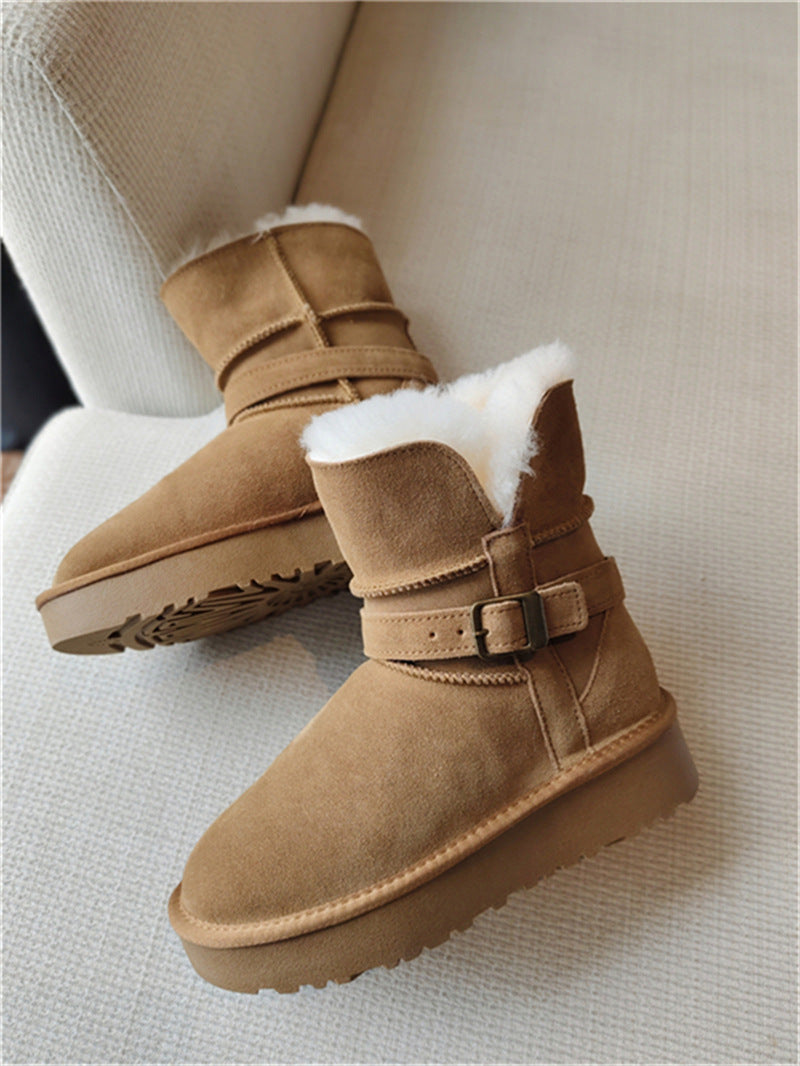 Women's Platform Belt Buckle Plus Veet Warm Snow Boots