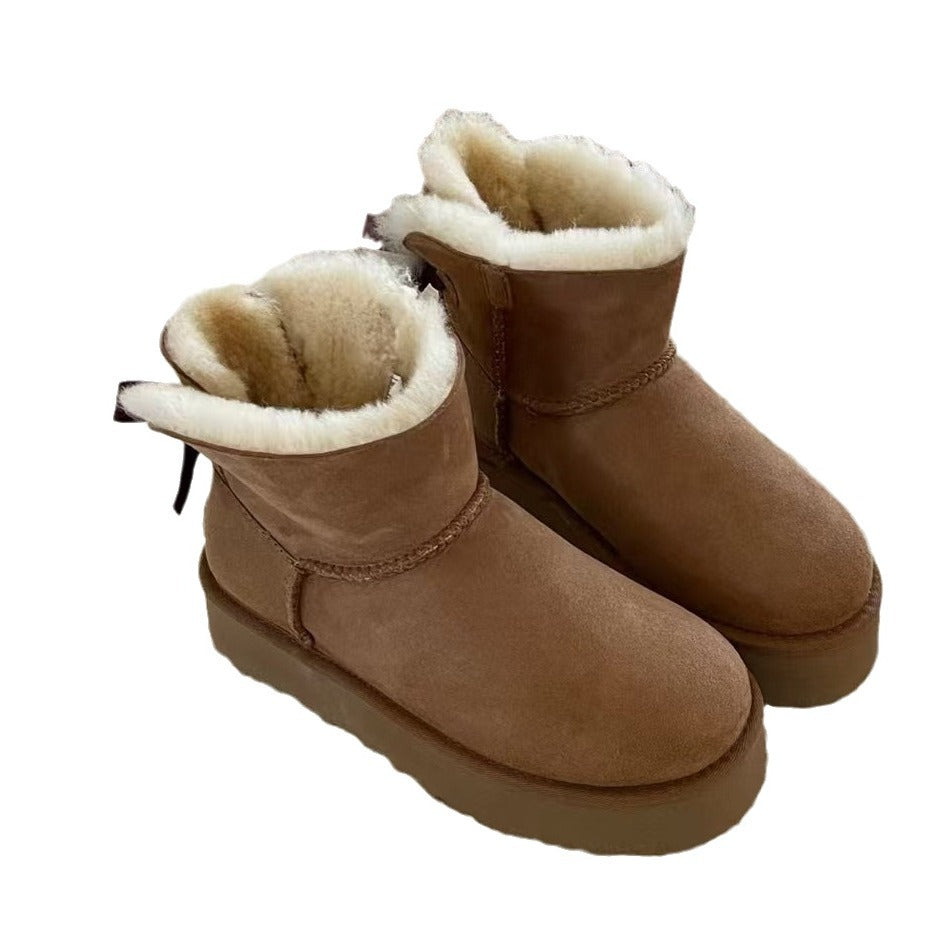 Women's Platform Single Ribbon Bow Thick In Snow Boots