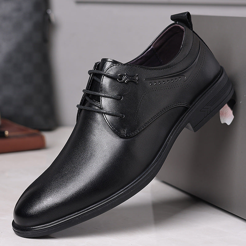 Men's First Layer Cowhide Pumps Business Lace Leather Shoes