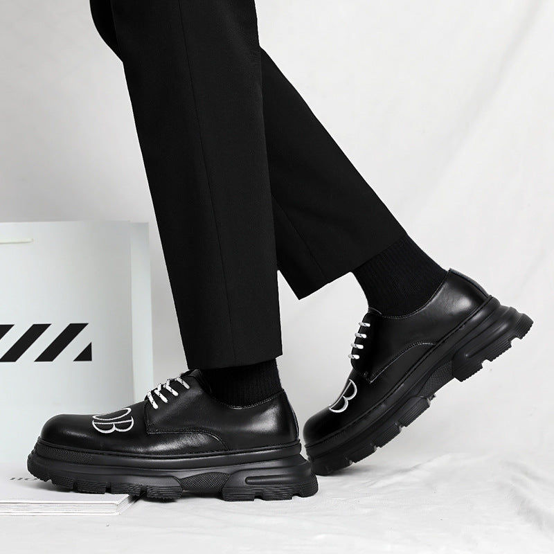 Men's Toe Black Platform Muffin Thick Sole Height Increasing Formal Casual Shoes