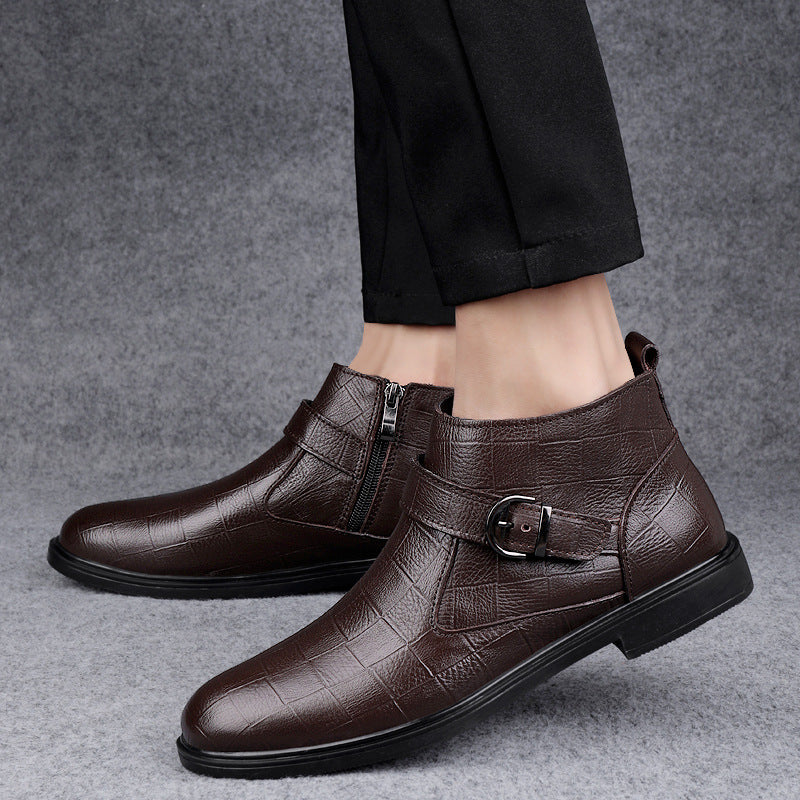 Men's Slip-on Surface Fleece-lined Warm Leisure Plus Leather Shoes