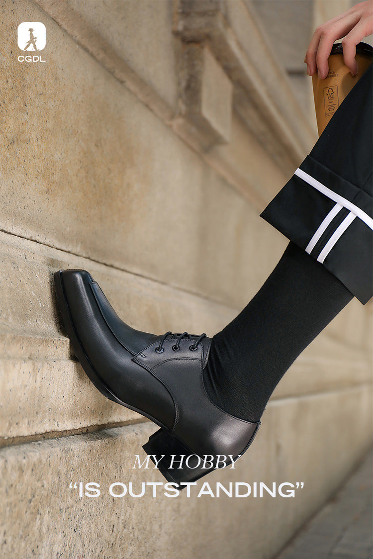 Men's Niche Square Toe High Trend Hair Leather Shoes