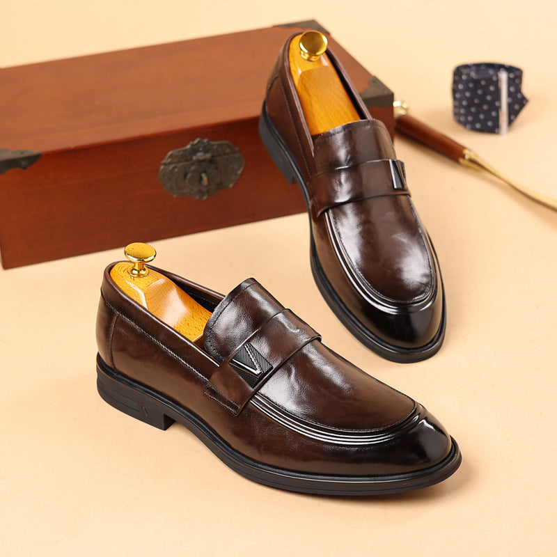 Men's Cowhide Business Genuine Pointed Formal Fashion Leather Shoes
