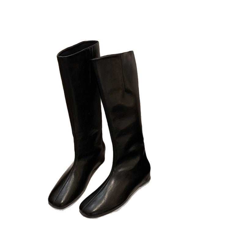Mom Height Increasing Insole Flat Soft Skinny Long Women's Leather Boots
