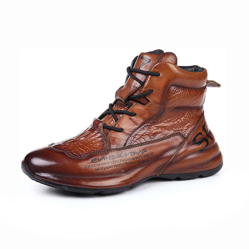 Men's Cowhide Fashion Cool Trendy Increased Bottom Casual Shoes