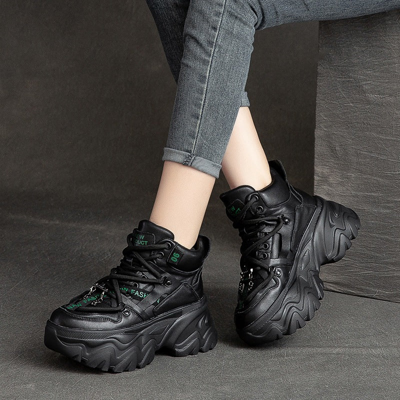 Women's First Layer Cowhide Retro Platform Elevator Boots