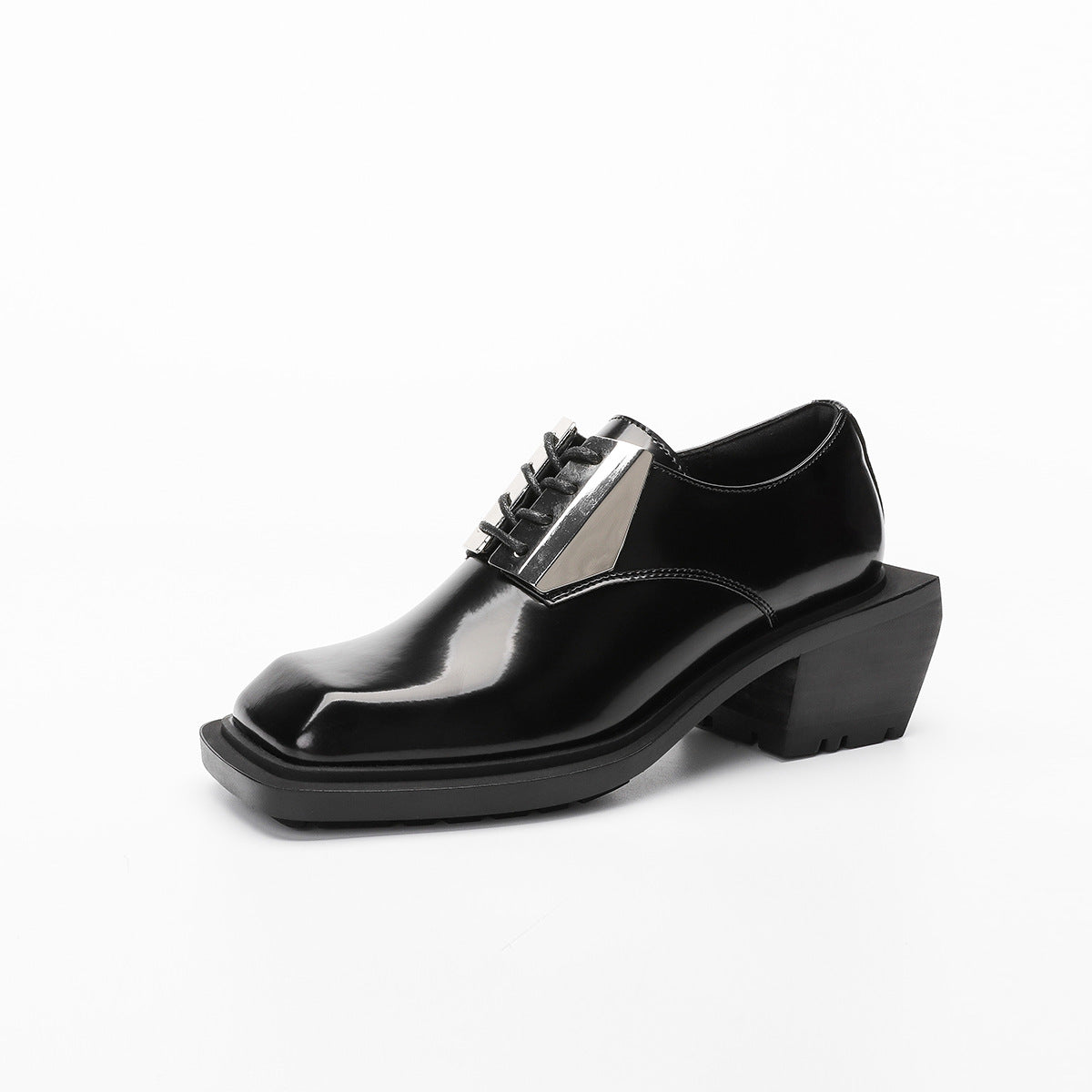 Men's Square Toe Derby Niche Trendy Iron Decorative Leather Shoes