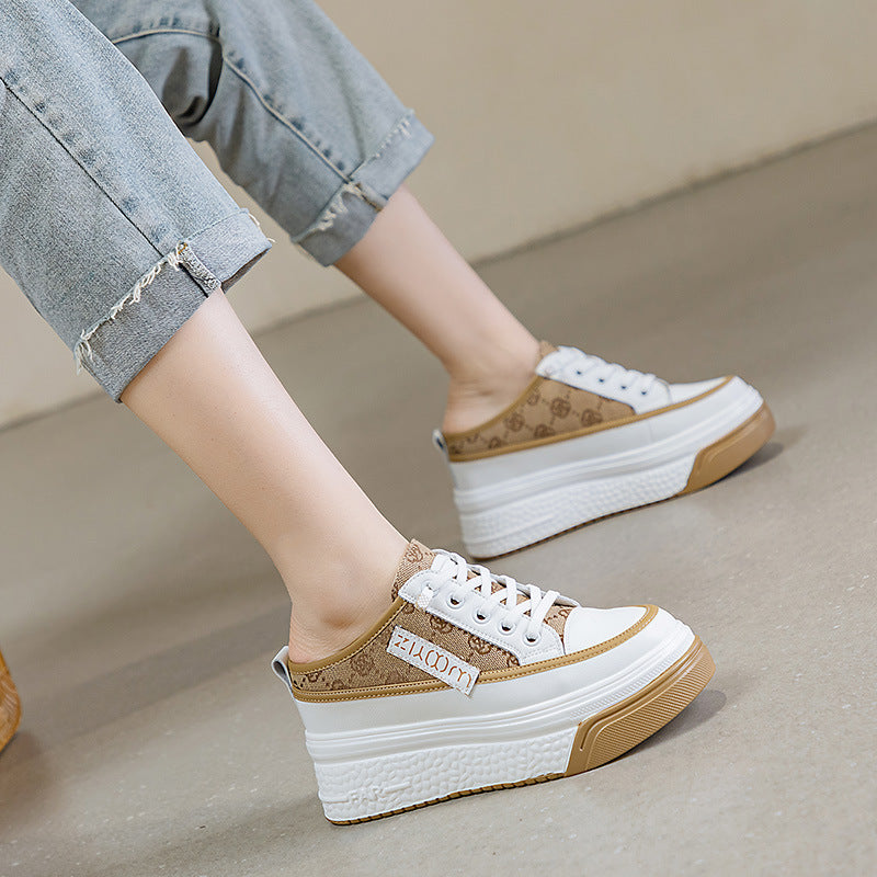 Women's Height Increasing Insole Genuine Platform Breathable Slippers