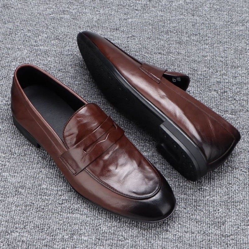 Men's One Pedal Black Genuine Fashion Soft Leather Shoes