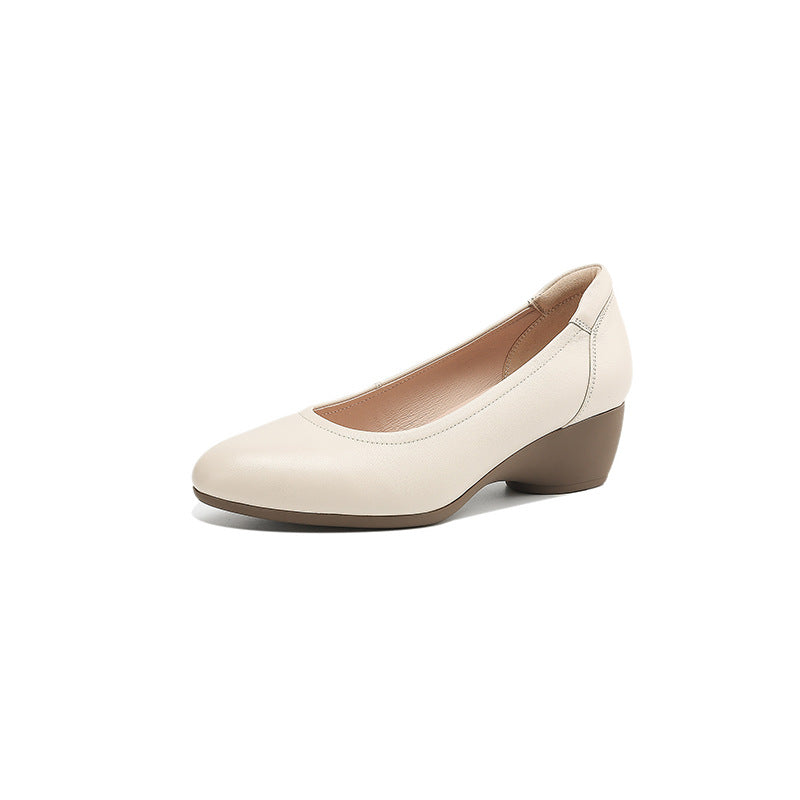 First Layer Cowhide Thick Pumps Female Women's Shoes