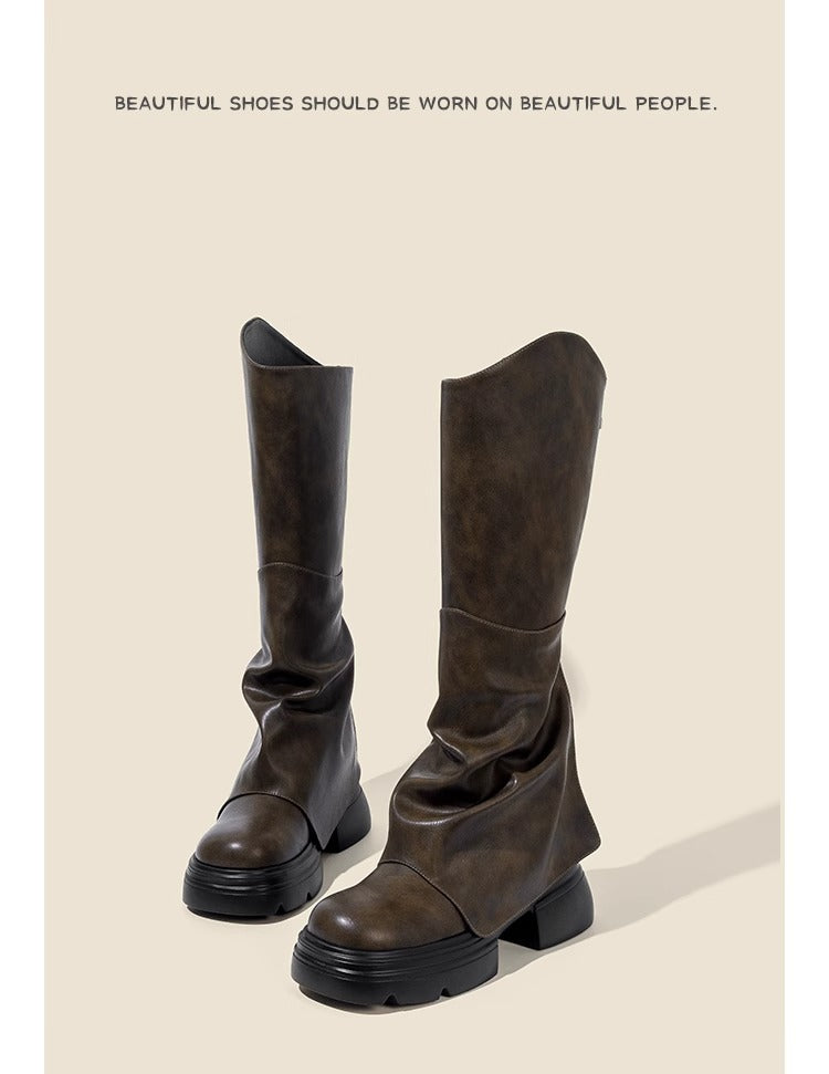 Women's Two Square Thick-soled Small High Chunky V Heels