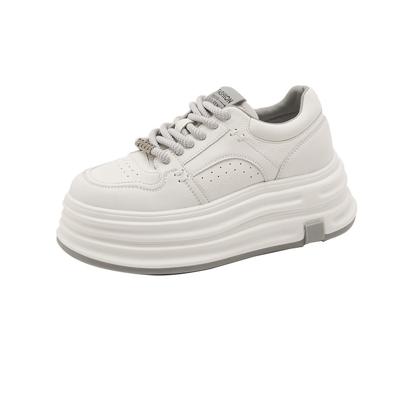 Women's White Autumn Korean Style Height Increasing Sneakers