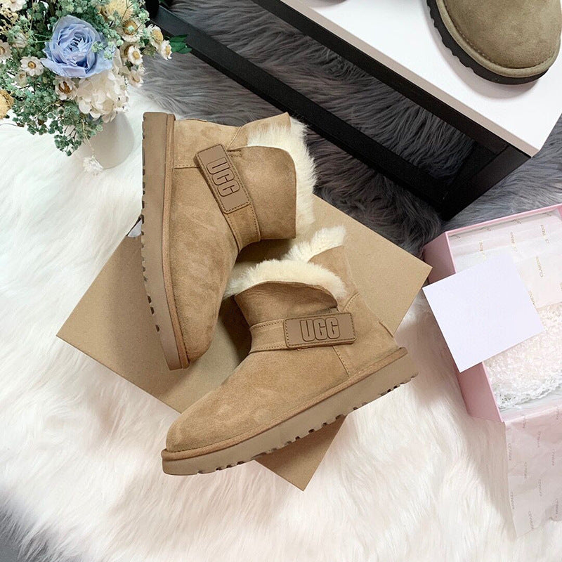 Women's Fur Embossed Drawstring Short Winter Warm Snow Boots