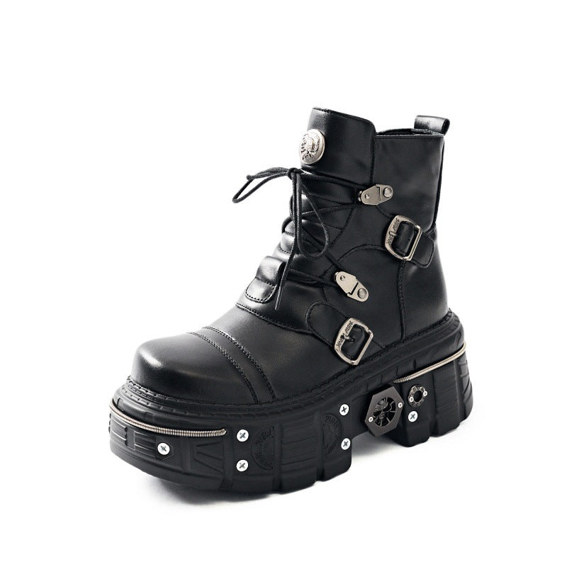 Platform Niche Plaid Martin Gothic Style Motorcycle Boots