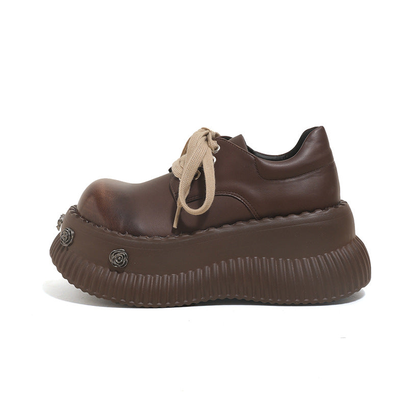 Women's British Style Platform Autumn Black Round Women's Fashion Shoes