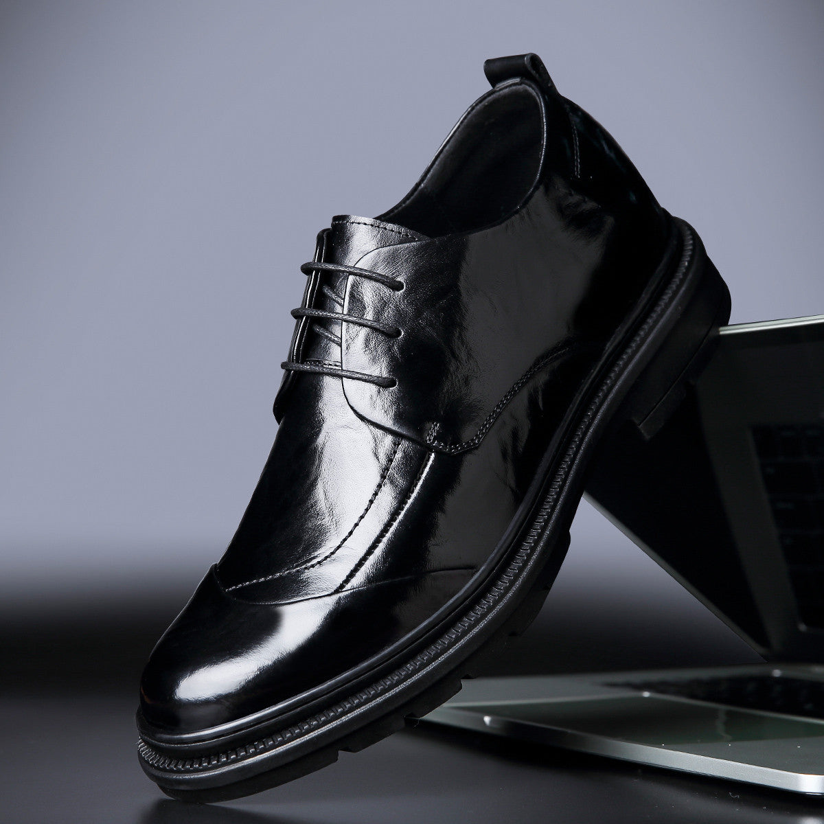 Men's Cowhide Formal Height Increasing Business Derby Leather Shoes