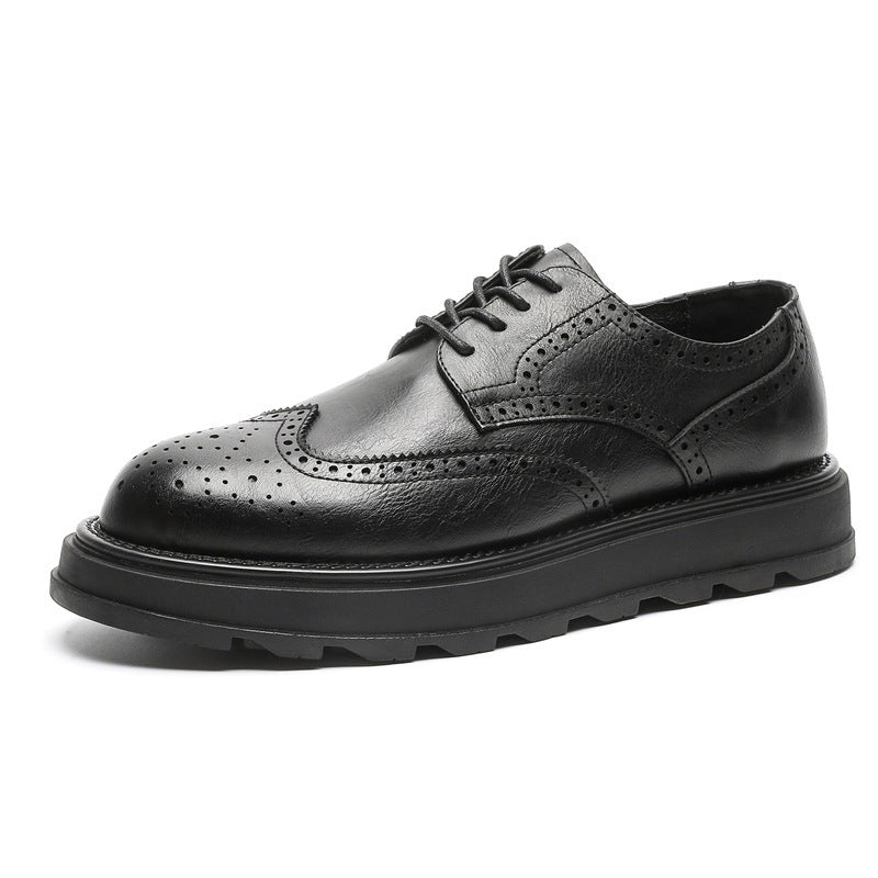 Men's Style Vintage Engraving Commute Thick Sole Increased Derby Men's Business Leather Shoes